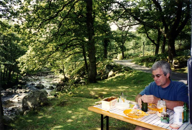 Pique-nique au bord de la rivière à Cwm Bychan