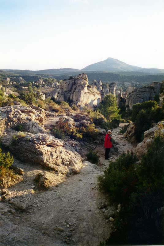 Jean-Paul
                  erre parmi buissons et monolithes du Cirque de
                  Mourèze