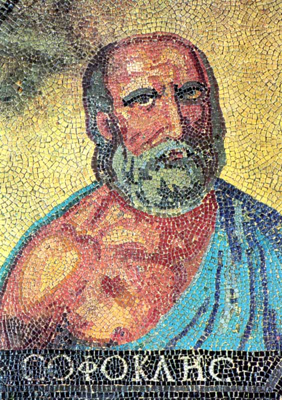 Musée romain germanique de Köln : mosaïque
                représentant Sophocle