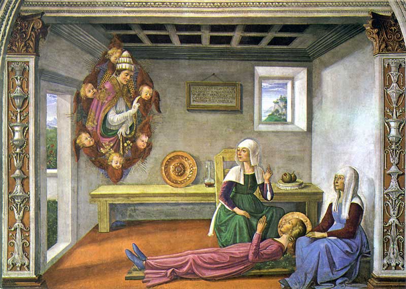 Fresque de la Collégiale de San Geminiano : St
                    Grégoire apparait à Ste Fina