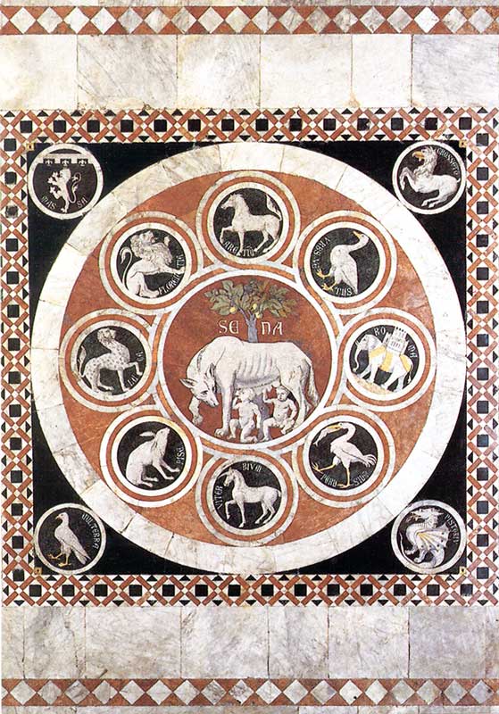 L'emblème de Sienna et de ses villes alliées
                  (XIVème)