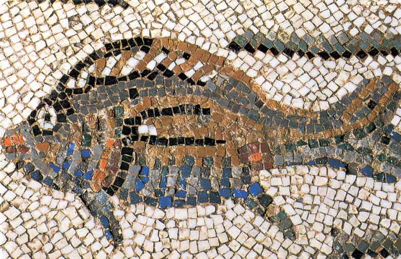 Piazza Armerina : poisson dans le promenoir
                      de la Grande Chasse