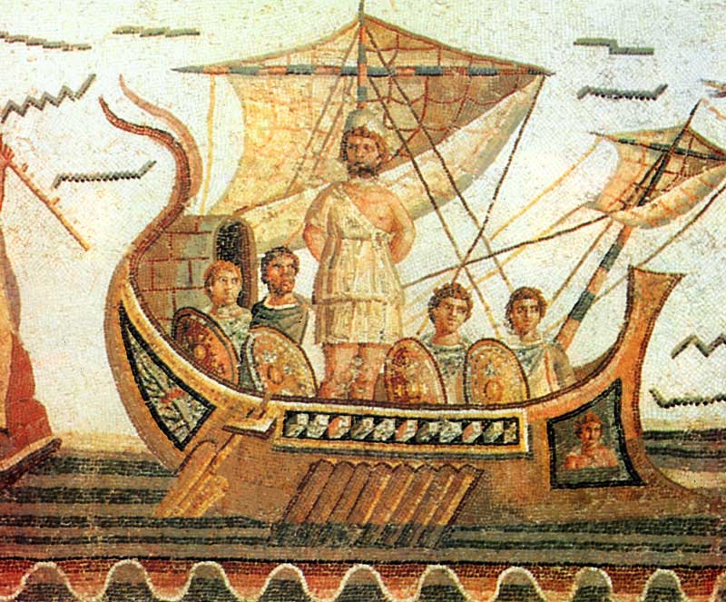 Ulysse et les Sirènes (mosaïque découverte à
                  Dougga)