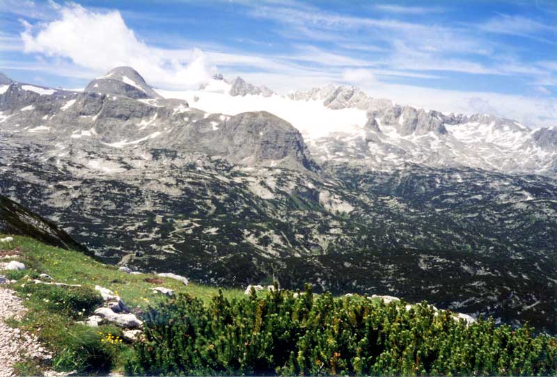Vue vers le Dachstein et le glacier depuis le
                Berghof