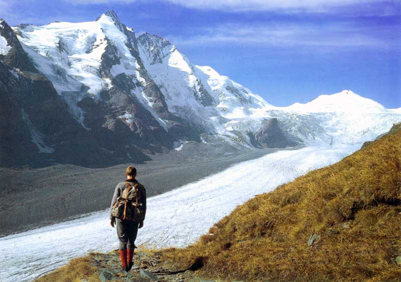 Promeneur devant le Pasterzee et le
                  Grossglockner