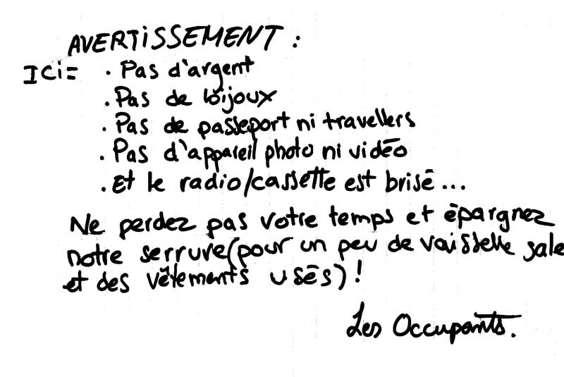 L'affichette rédigée par Juliette