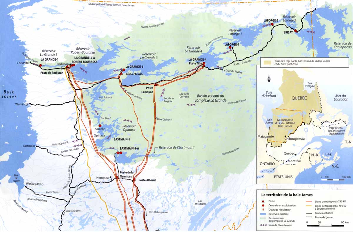 Complexe des9 barrages et 9 centrales sur La Grande (Baie
          James)