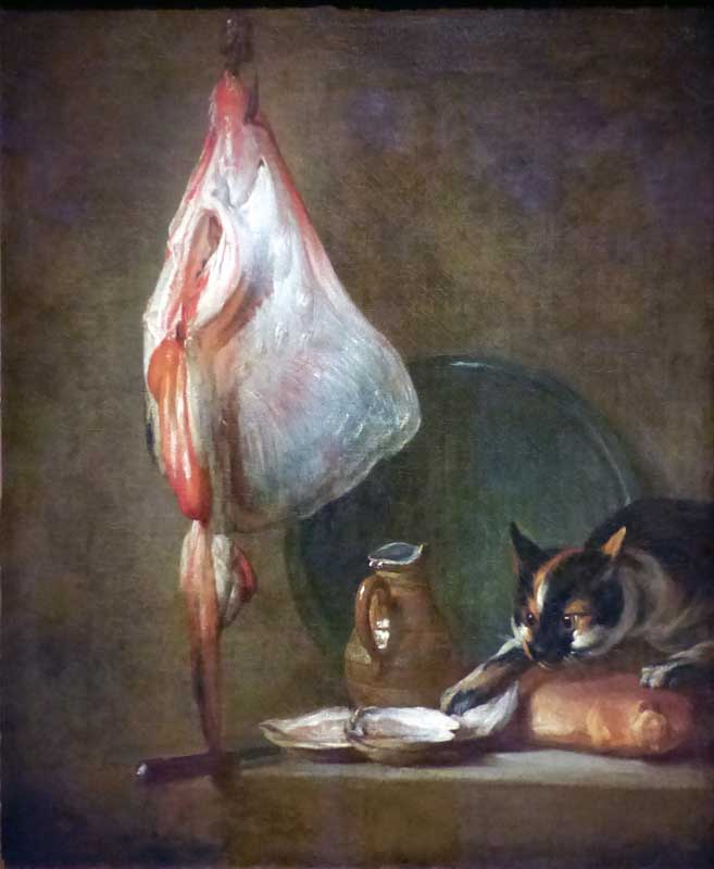 Nature morte avec chat et raie, par
                  Jean-Baptiste-Simeon Chardin (1728)