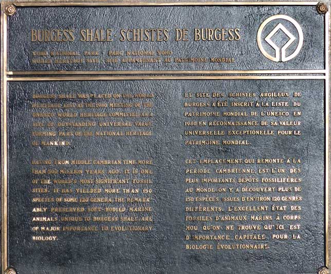 Schistes de Burgess - plaque UNESCO