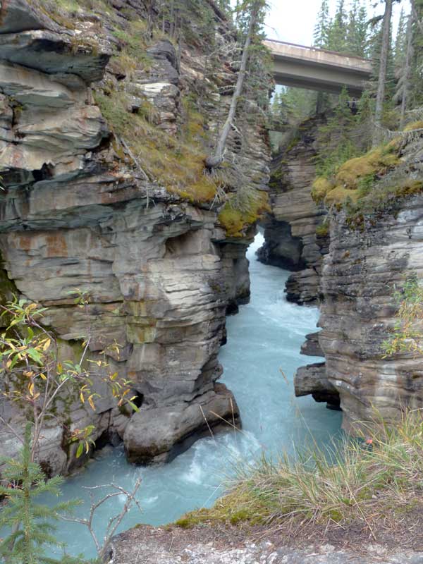 Sortie de la gorge des chutes de l'Athabasca