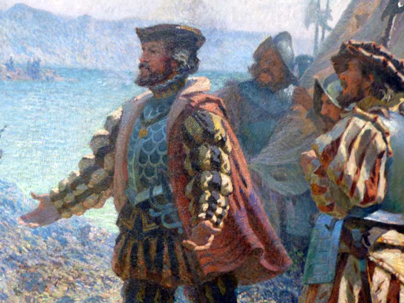 MNBAQ : Jacques Cartier rencontre les
                          Indiens à Stadacone, en 1535, par Marc-Aurèle
                          de-Foy-Suzor-Côté (1907) détail