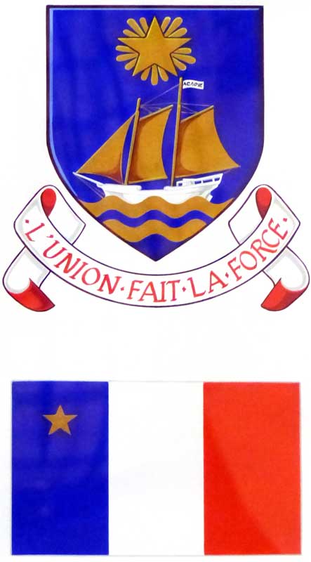 Miscouche-Musee-Acadien-armoierie-et-drapeau-acadien