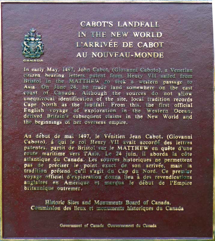 Cabot Landing : la plaque officielle