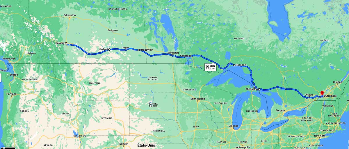 Itinéraire
            deCalgary à Montréal