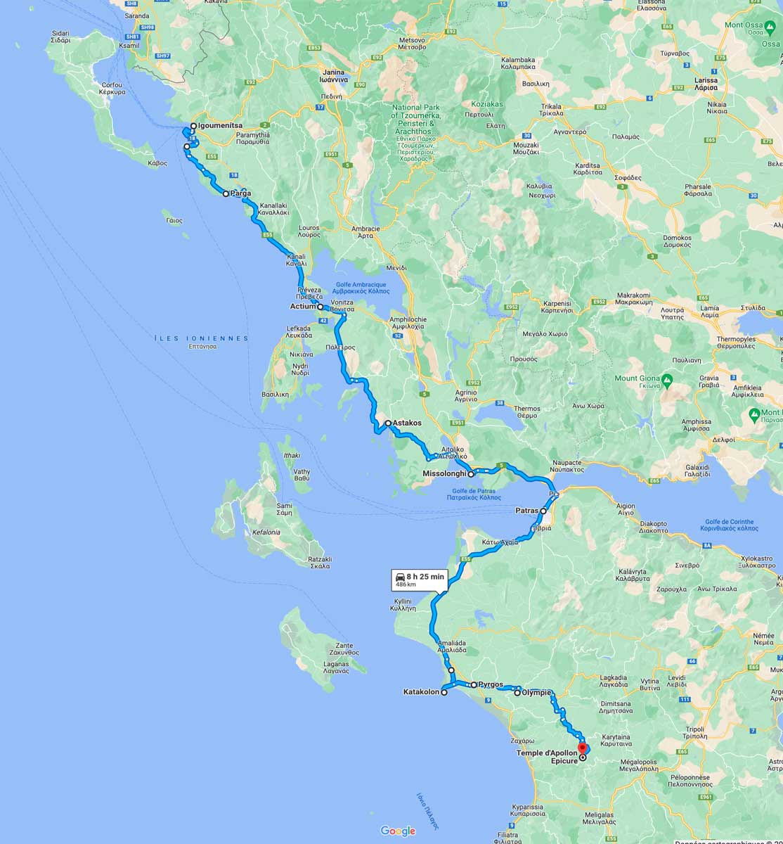 Mon
            itinéraire d'Igoumenitsa à Bassae
